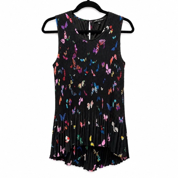 Cable & Gauge Tops - Cable Gauge Black Butterfly Pleated High Low Blouse XL Whimsigoth Fairy Goth